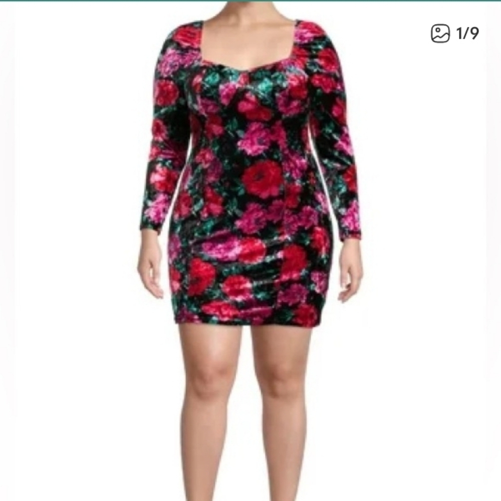 Madden NYC Velvet Corset Bodycon Large Floral Print Dress Size XXLarge